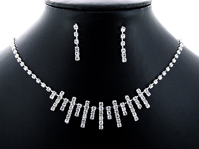 Rhinestone boutique style multi stick pattern necklace and earring set