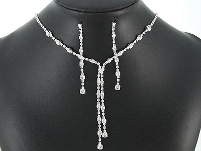 Rhinestone boutique style double drop necklace and earring set 