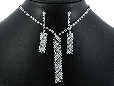 Rhinestone boutique style simple rectangle necklace and earring set