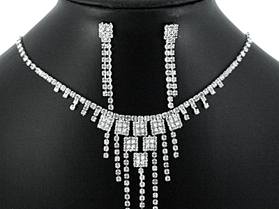 Rhinestone boutique style multi drop necklace and earring set 