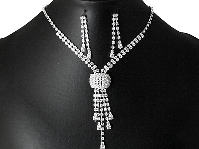 Rhinestone boutique style multi dangles necklace and earring set 