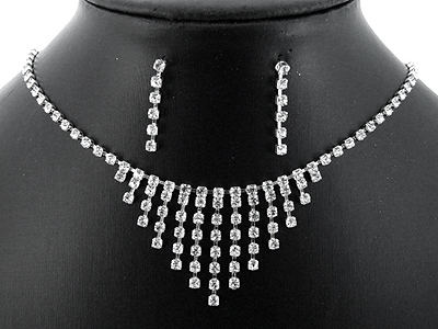 Rhinestone boutique style triangle shape necklace and earring set