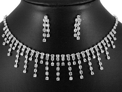 Rhinestone boutique style multi drop necklace and earring set