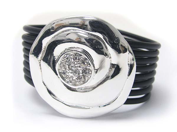 Crystal stud swirl round top multi row cord link bracelet