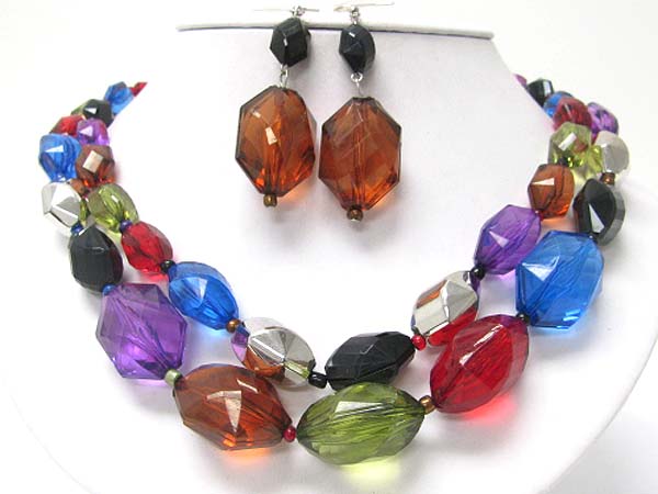 Double strand facet acryl beads necklace earring set