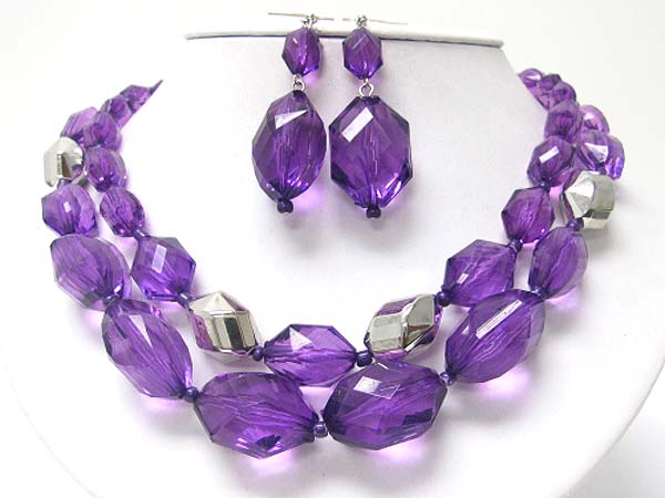 Double strand facet acryl beads necklace earring set