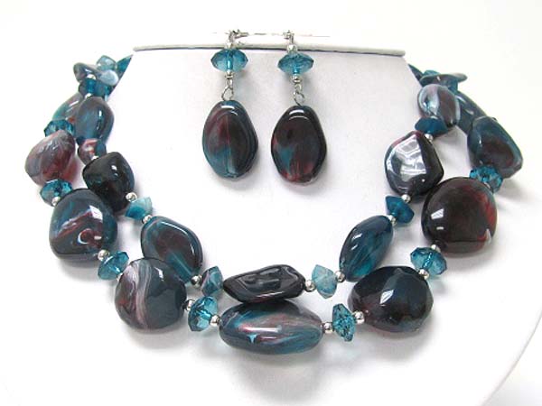 Double strand chunky smokey beads link necklace earring set