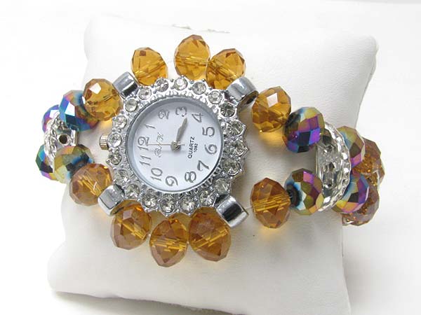 Facet glass beads deco stretch band crystal face watch