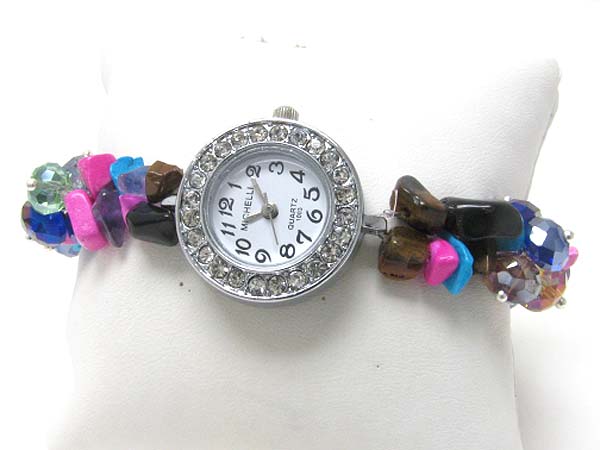 Facet glass beads deco stretch band crystal face watch