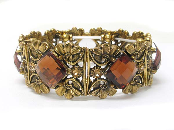 Crystal and acryl stone deco metal stretch bracelet?