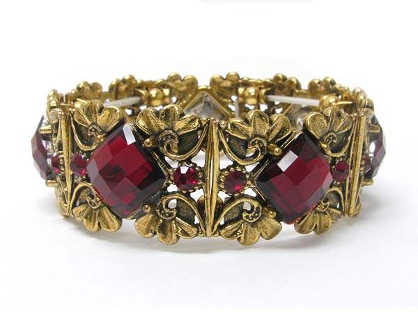 Crystal and acryl stone deco metal stretch bracelet?