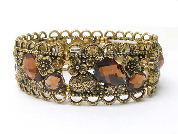 Crystal and acryl stone deco metal stretch bracelet?