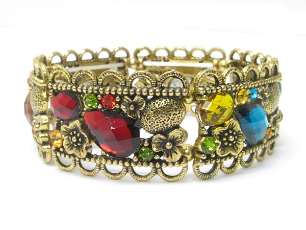 Crystal and acryl stone deco metal stretch bracelet?