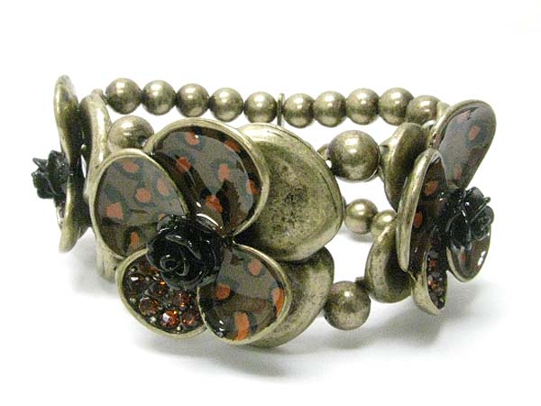 Crystal and enamel animal color metal flower link stretch bracelet?