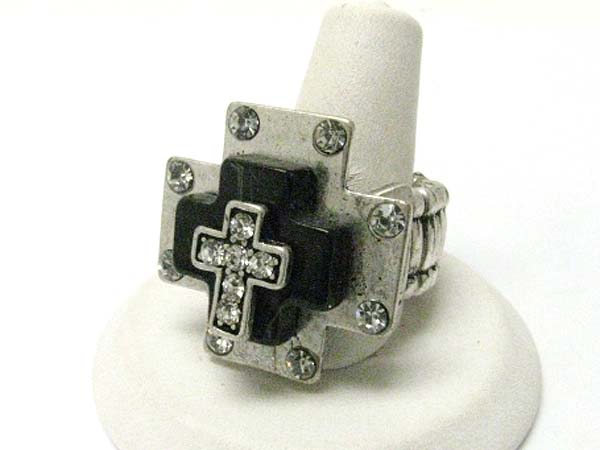 Crystal stud metal and acryl cross stretch ring