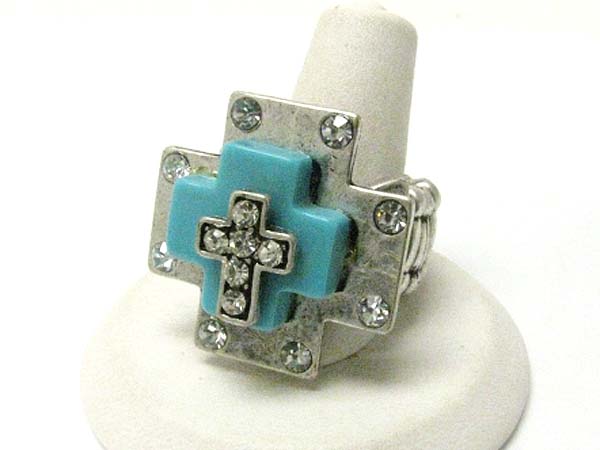 Crystal stud metal and acryl cross stretch ring