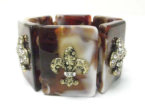 Crystal fleur de lis chunky patina beads stick stretch bracelet