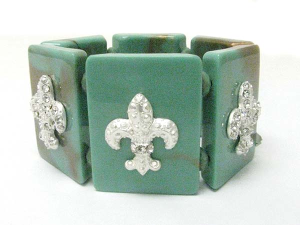 Crystal fleur de lis chunky patina beads stick stretch bracelet