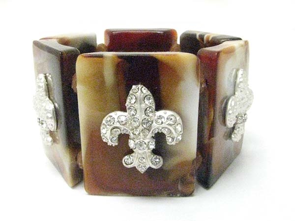 Crystal fleur de lis chunky patina beads stick stretch bracelet