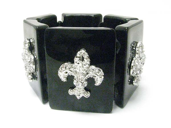 Crystal fleur de lis chunky patina beads stick stretch bracelet