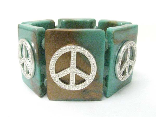 Crystal peace chunky patina beads stick stretch bracelet