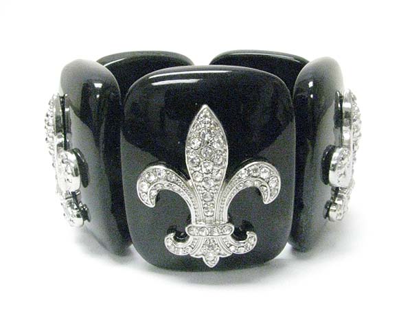 Crystal fleur de lis chunky patina beads stick stretch bracelet