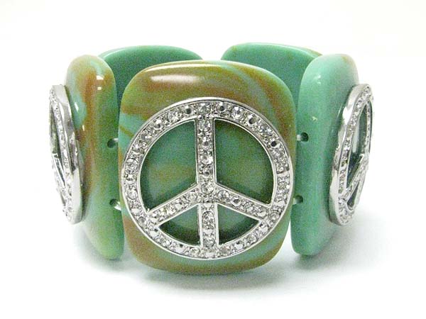 Crystal peace chunky patina beads stick stretch bracelet