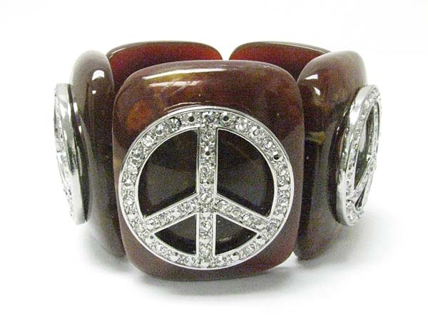 Crystal peace chunky patina beads stick stretch bracelet