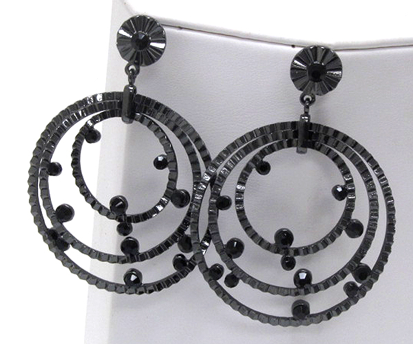 Crystal bubble tri metal hoop drop earring - hoops