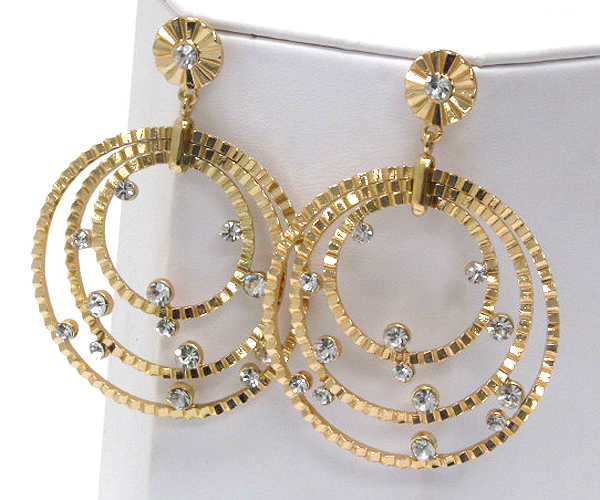 Crystal bubble tri metal hoop drop earring - hoops