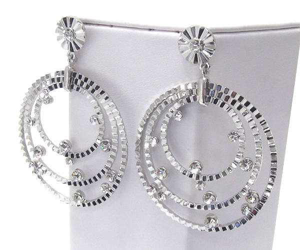 Crystal bubble tri metal hoop drop earring - hoops