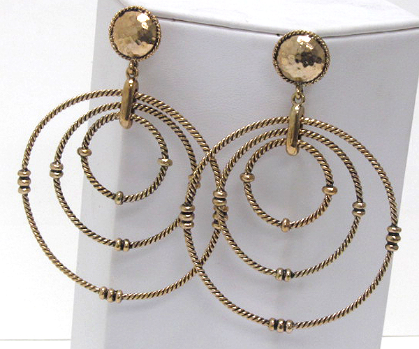 Metal beads tri metal hoop drop earring - hoops