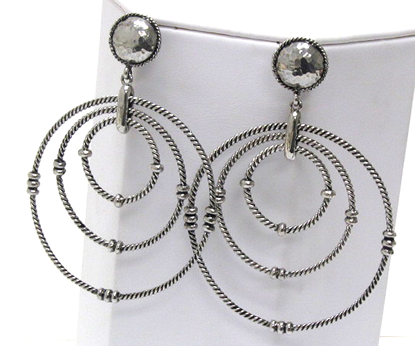 Metal beads tri metal hoop drop earring - hoops