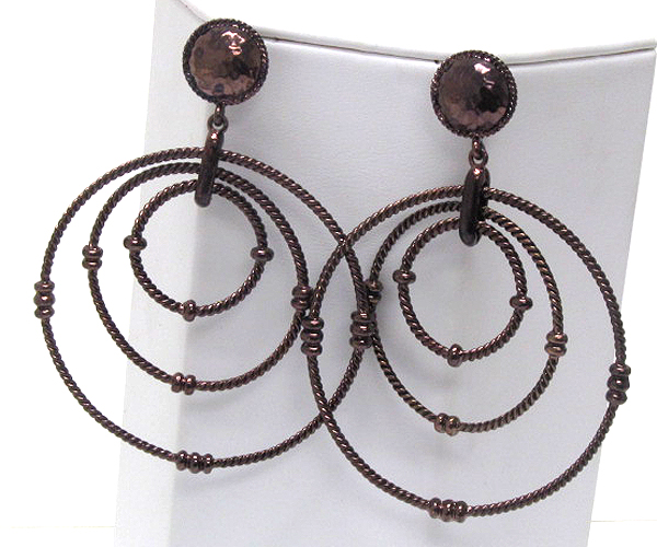 Metal beads tri metal hoop drop earring - hoops