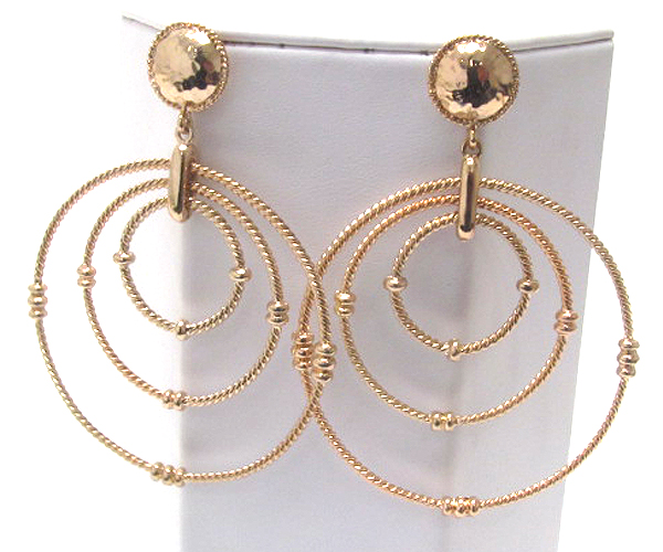 Metal beads tri metal hoop drop earring - hoops