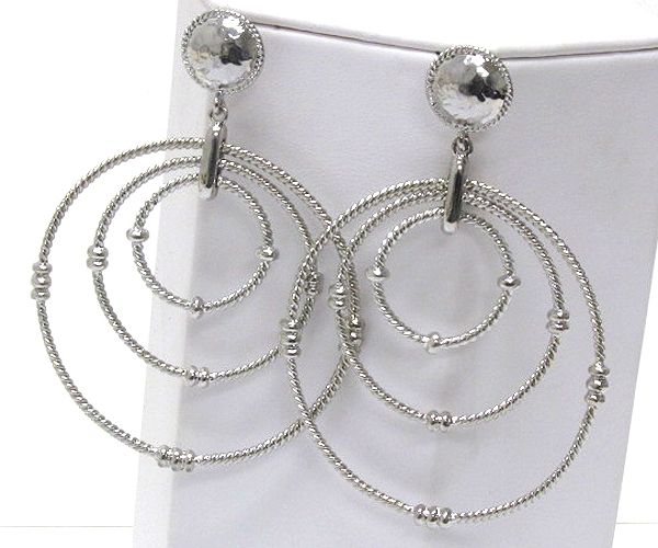 Metal beads tri metal hoop drop earring - hoops