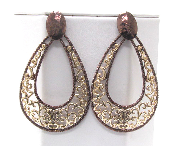 Dual tone filigree metal earring