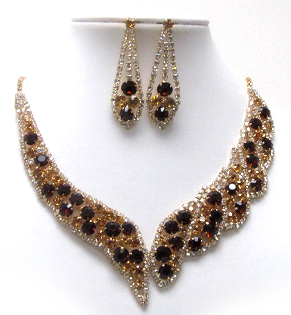 Multi crystal and wavy fashion bubbled bib style party neckalce earring set 