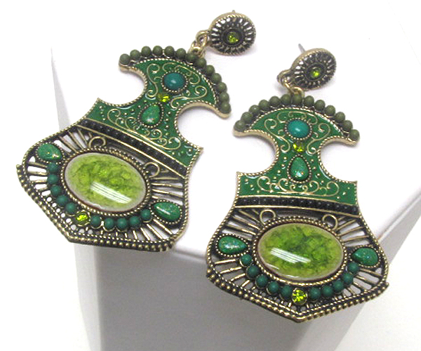 Vintage style acryl and enamel art deco earring