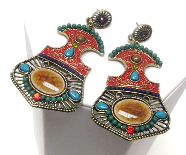 Vintage style acryl and enamel art deco earring