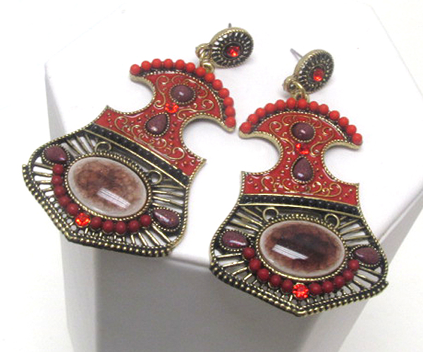 Vintage style acryl and enamel art deco earring