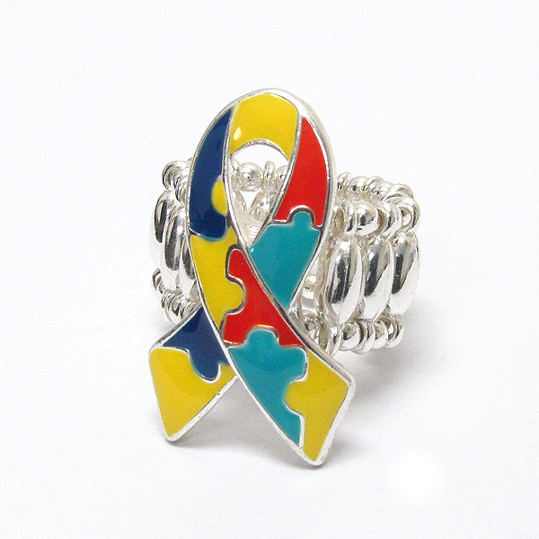 Autism ribbon stretch ring