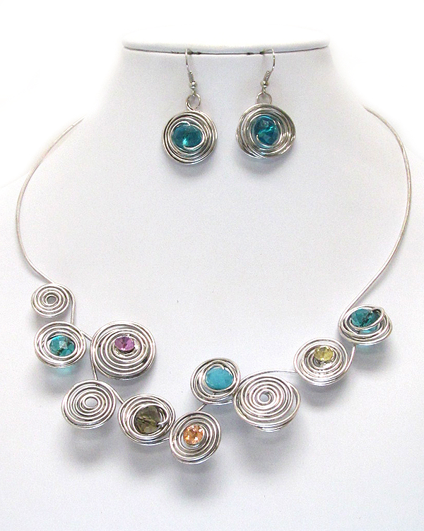 Crystal deco wire art chocker necklace earring set