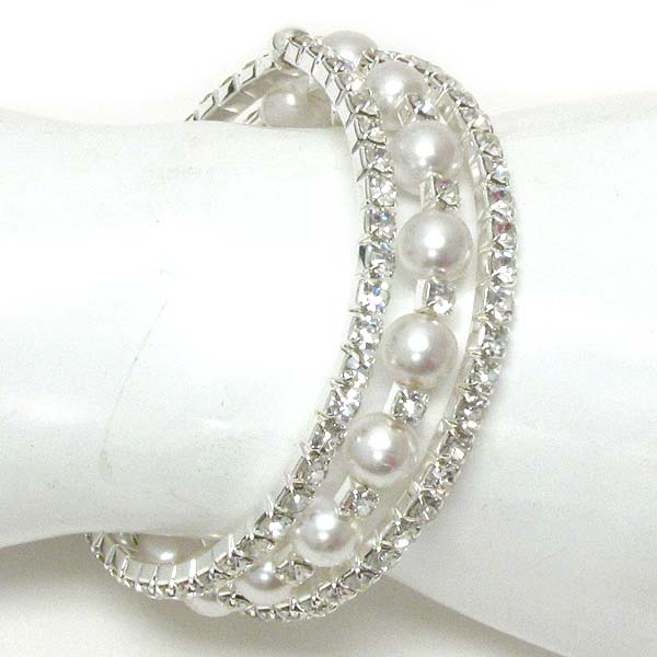 Crystal and pearl deco coiled bracelet