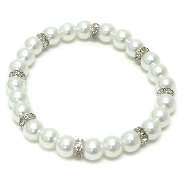 Pearl and crystal rondelle mix stretch bracelet