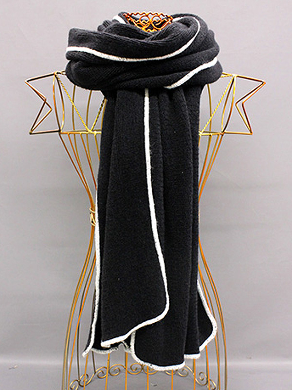 Acrylic solid knit with trim scarf