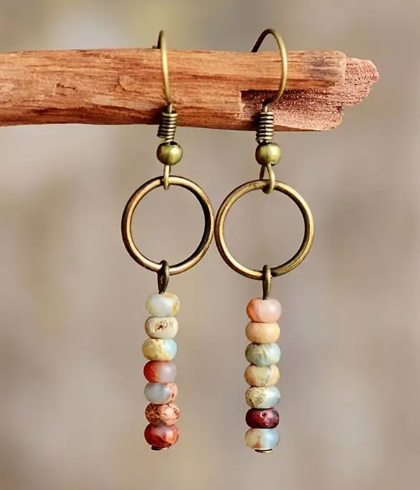 Mixed shoushan stone bead drop earring