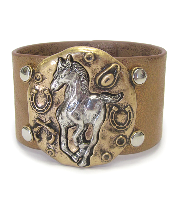 Horse theme leatherette button bracelet