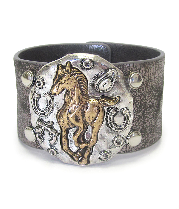 Horse theme leatherette button bracelet