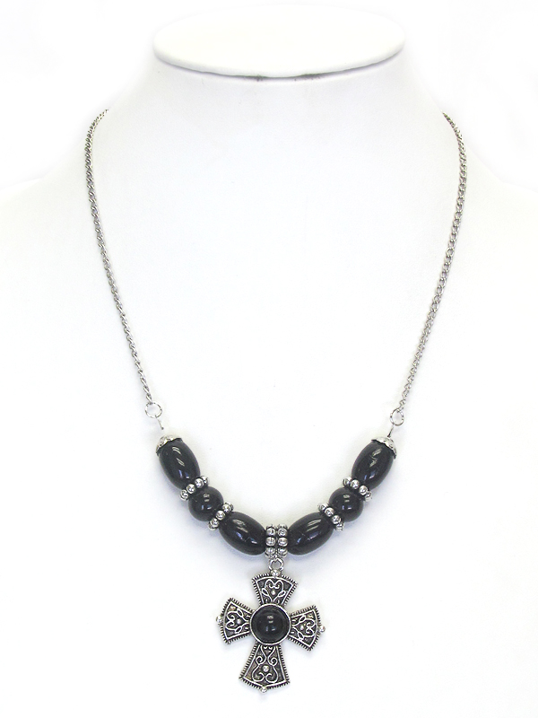 Metal filigree cross necklace